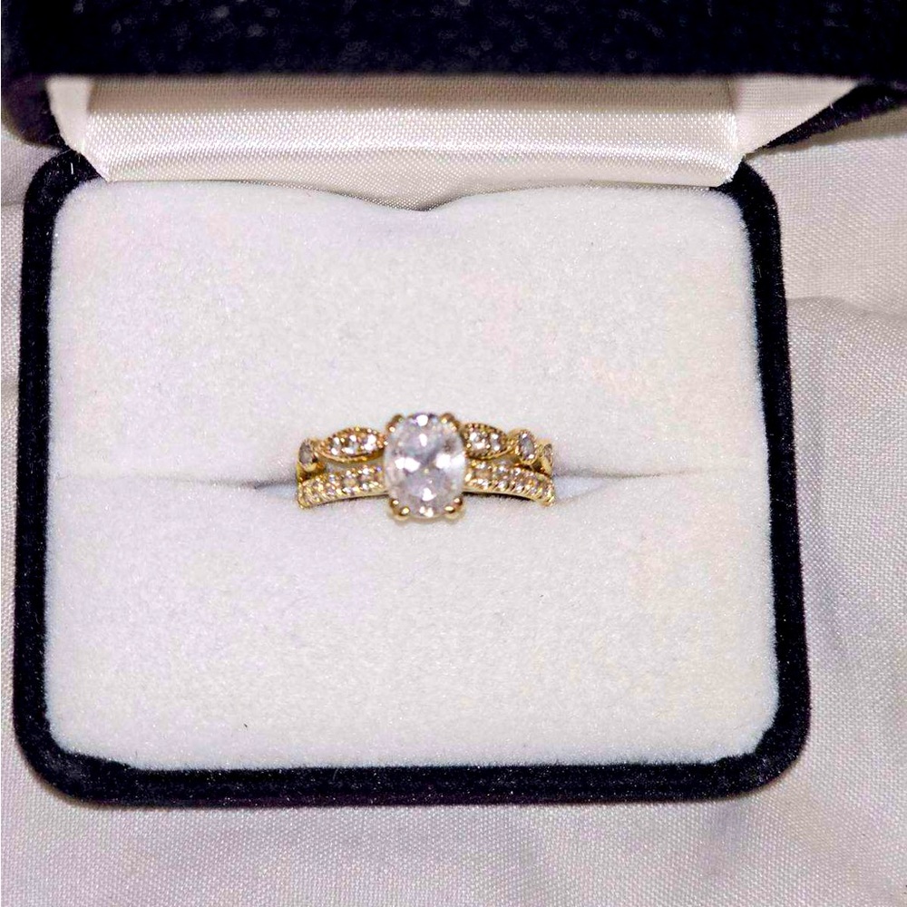 Beautiful Moissanite Engagement Wedding Ring Set 14k Gold